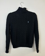 VTG Y2K Ralph Lauren SPORT Black Cable Knit Turtleneck Sweater Size XL
