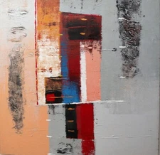 Painting Abstract CM 100x100 Background Grey Orange Blue Head Bed Pop Art Moder