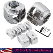 For Harley Chrome Switch Housing Cover Kits+6X Hand Control Switch Button Caps