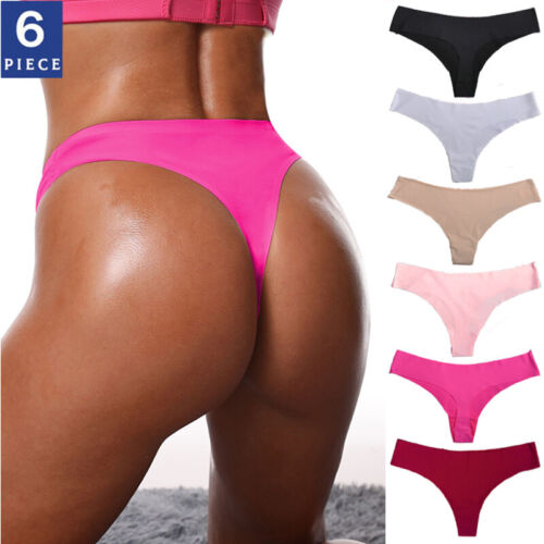 6 Pack Womens Sexy Seamless Panties Briefs Underwear Low Waist Thongs G-string - Picture 1 of 14