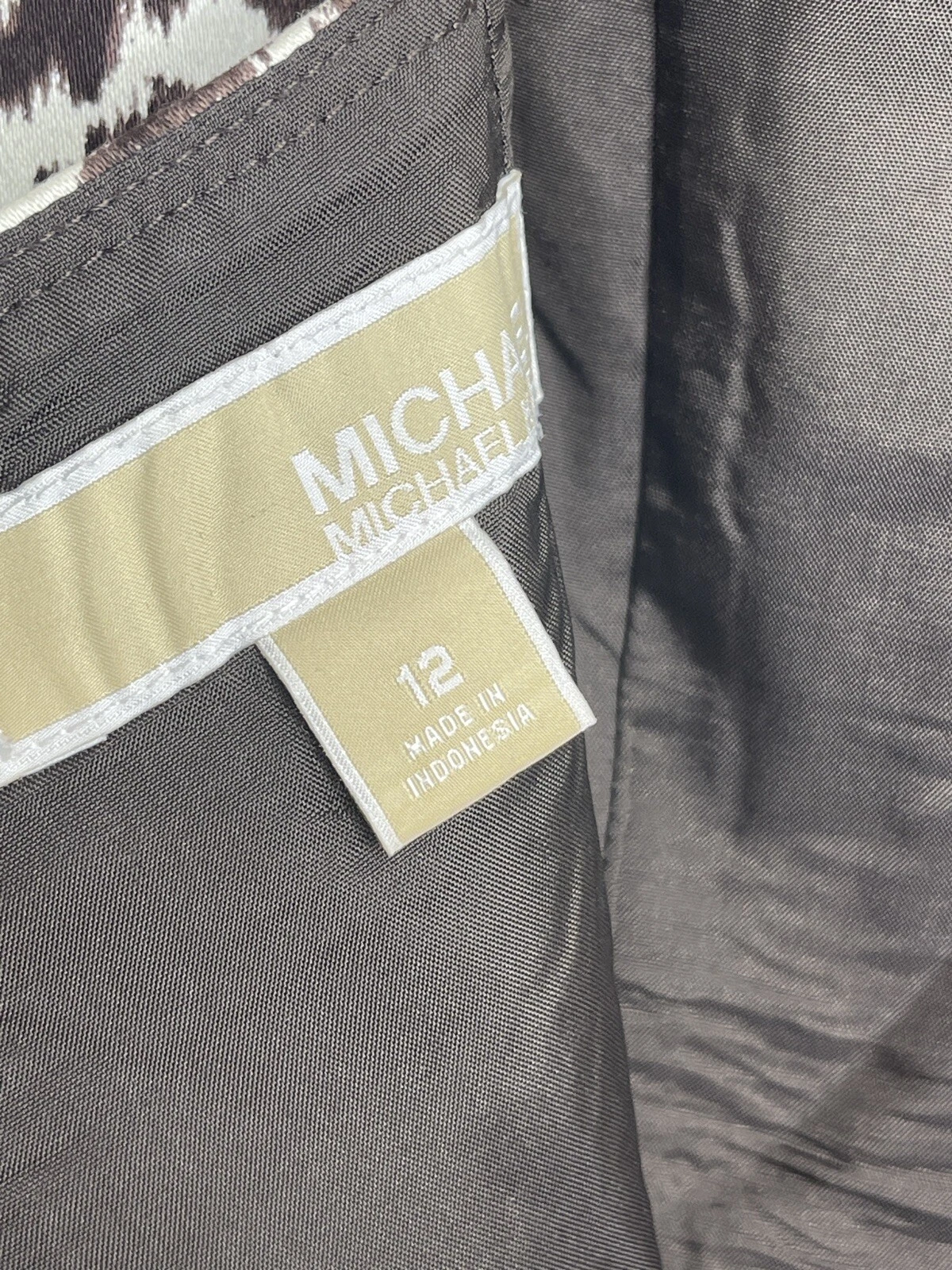 Abito donna Michael Kors senza maniche stampa animalier cerniera dietro vestito taglia 12