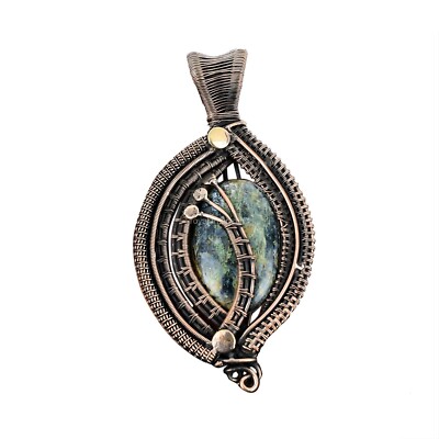 Easter Sale Copper Throat Chakra Natural Kyanite Wire Wrapped Boho Wife Pendant
