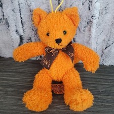 Tri Russ International Hong Kong Plush Halloween Beanie Bear Orange Stuffed 8"