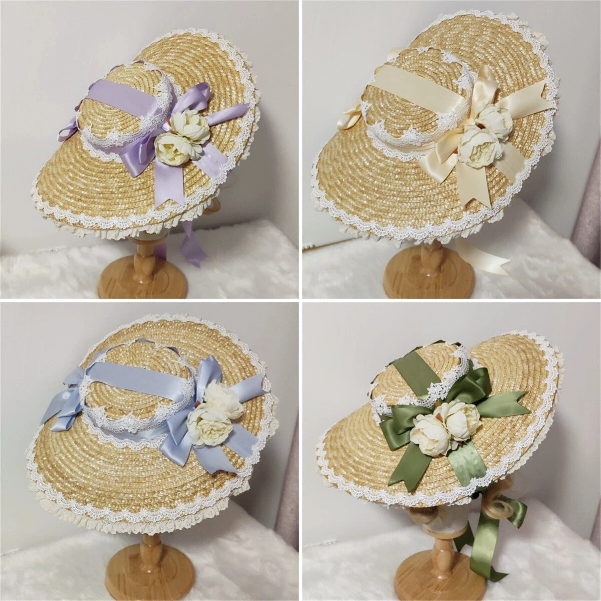 European Elegant Chic Lolita Straw Hat Mori Girl Lace Bowknot Wedding Bonnet Hat