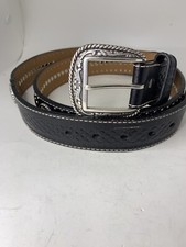 2007 Ariat Womens Western Belt Black Tooled Buckle Leather Size 44 Silver