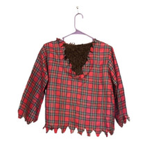 Werewolf Halloween Costume Shirt Kids Large 10-12 Red Plaid Faux Fur Dress Up
