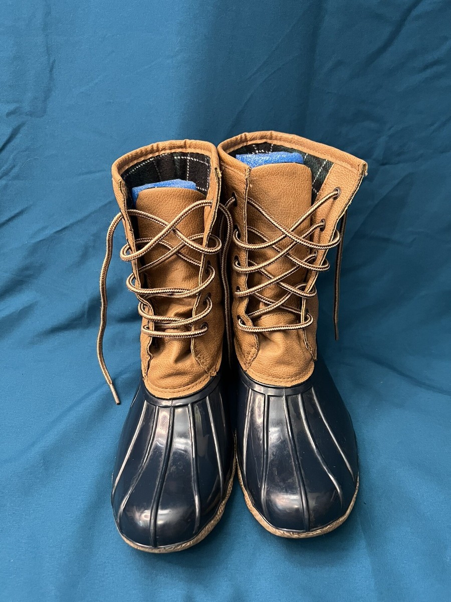 (Blue Suede) Duck Boots Navy Blue/Brown Lace Front Size Water Proof rubber