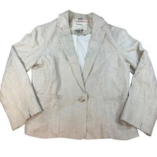 Cartonnier Anthropologie Linen Blazer Beige Oatmeal Shimmer Single Button Size 6