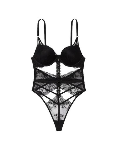 Victoria Secret Bombshell Black Lace & Grommet Push-Up Teddy Size Xtra Large XL