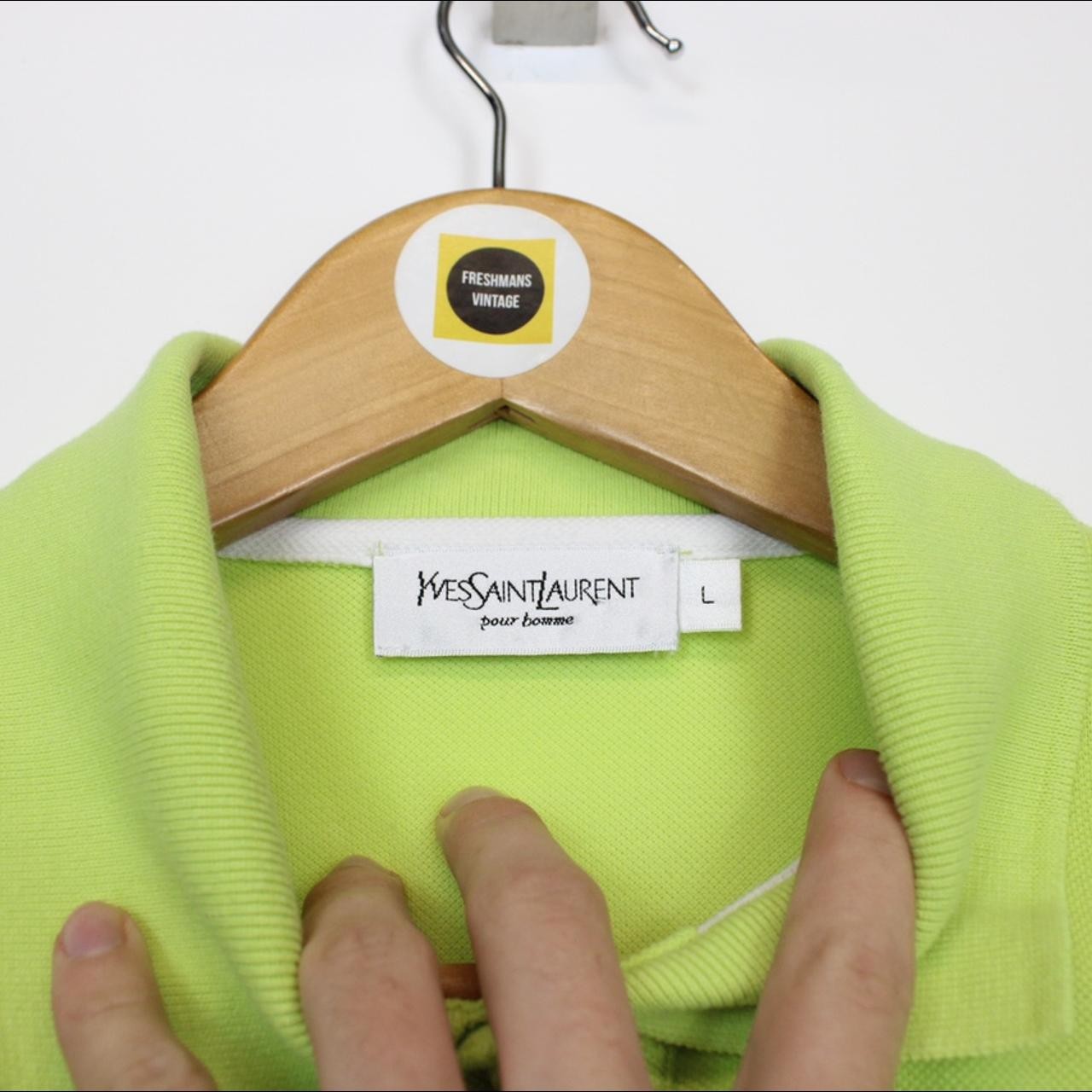 Polo vintage anni 00 Yves Saint Laurent verde lime manica corta spellout