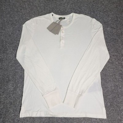 Tom Ford Henley Long Sleeve Shirt TFJ830 Beige Cotton Italy NWT Size 54 XL.