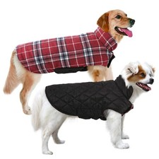 Red S Reversible Dog Coat, British Plaid, Windproof Waterproof Cold Jacket,Small