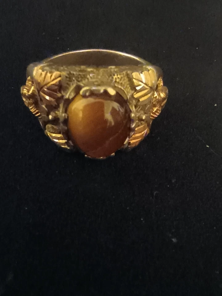 Lg Para Hombres Back Hills Oro Plata Esterlina Oro RamHeads y TriGold Lvs TigersEye Foto 3 de 4