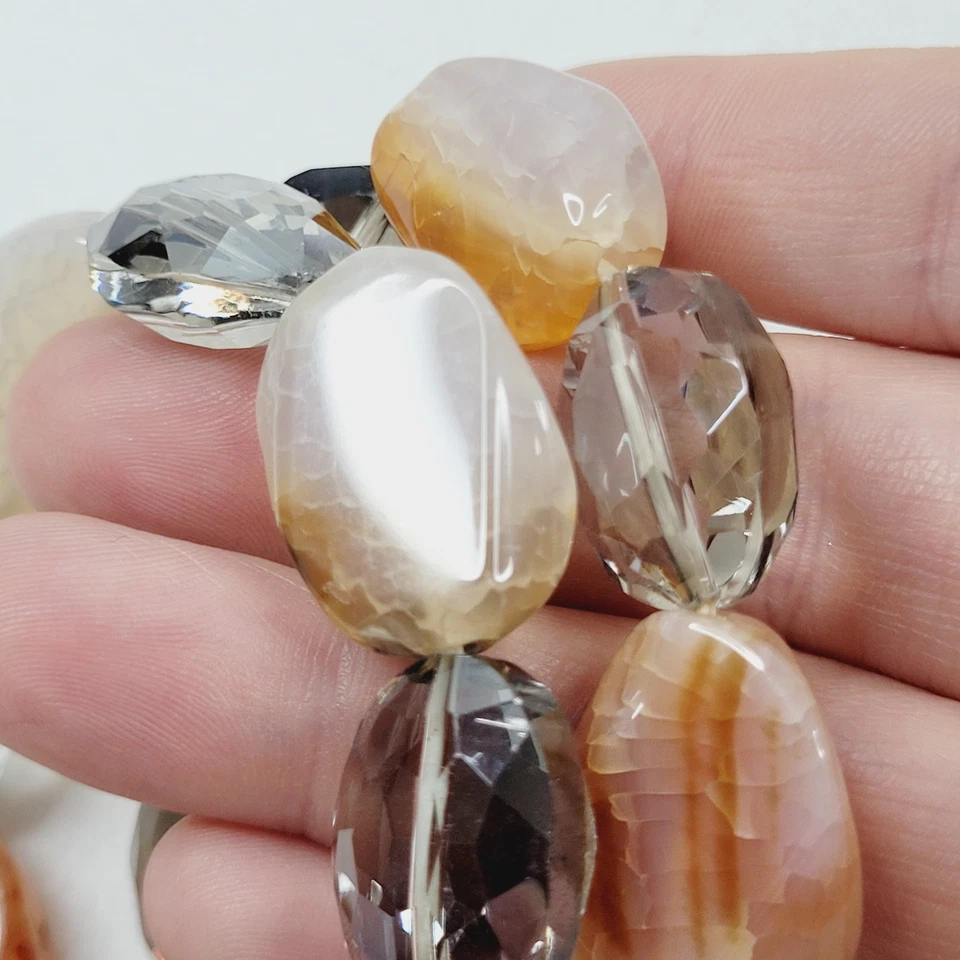 Pulsera Gruesa Doble Hilo Piedra Ágata Gris Acrílico Cuentas Facetadas Foto 4 de 4