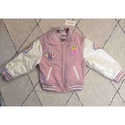 Vintage Disney Store Girls Princess Varsity Jacket Pink Wool Blend Letterman
