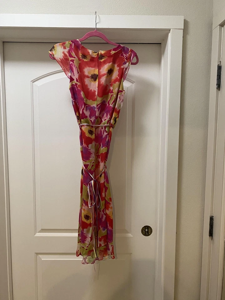 Vestido Fiori di Zucca Para Mujer 6 Multicolor Floral Envolvente Corbata Cinturón Transparente Maxi Forrado Foto 4 de 4