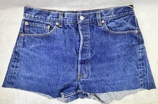 Vintage Levis 501 Cutoff Denim Shorts USA 33x13 Button Fly 90s Raw Hem