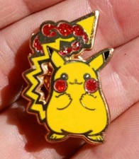 Pikachu Pokemon Enamel Pin Red Glittrt Cheeks And Tail Gold Accent Anime 90s