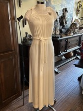 Vintage 1970’s Sleeveless Bodycon Maxi Hostess Dress Ivory Rear Zip w Belt