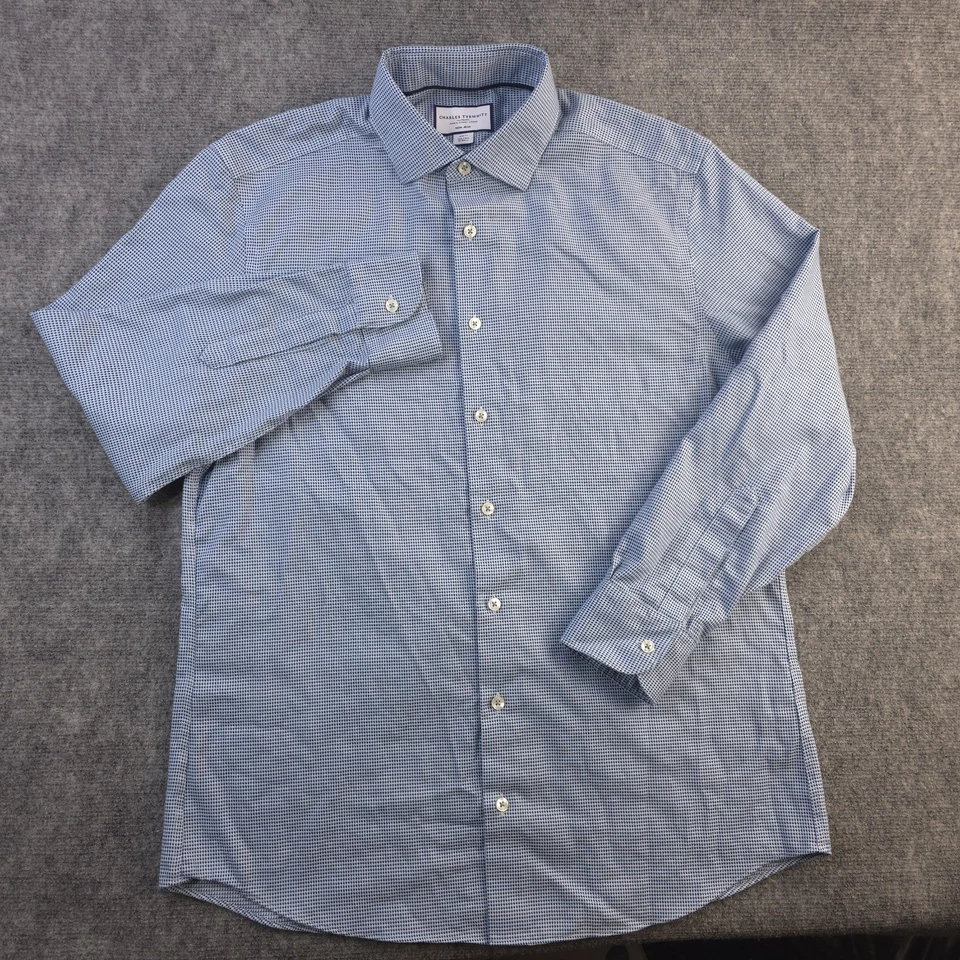 Camisa de Vestir Charles Tyrwhitt 16.5 33 Calce Ajustado Azul Cuello Punto Geométrico Foto 2 de 4
