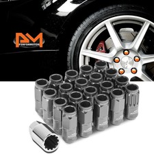 M12x1.25 Gunmetal Jdm Open End Cone Wheel Lug Nutspline Lockkey 21mmx50mm 20pc