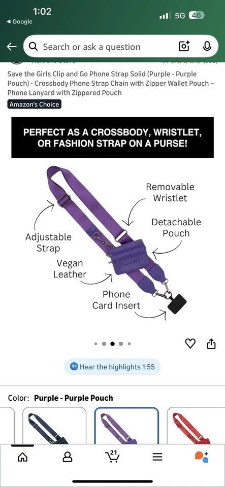 Soporte para teléfono Save the Girls Clip and Go, rosa intenso/negro chevron/diamante Foto 2 de 3