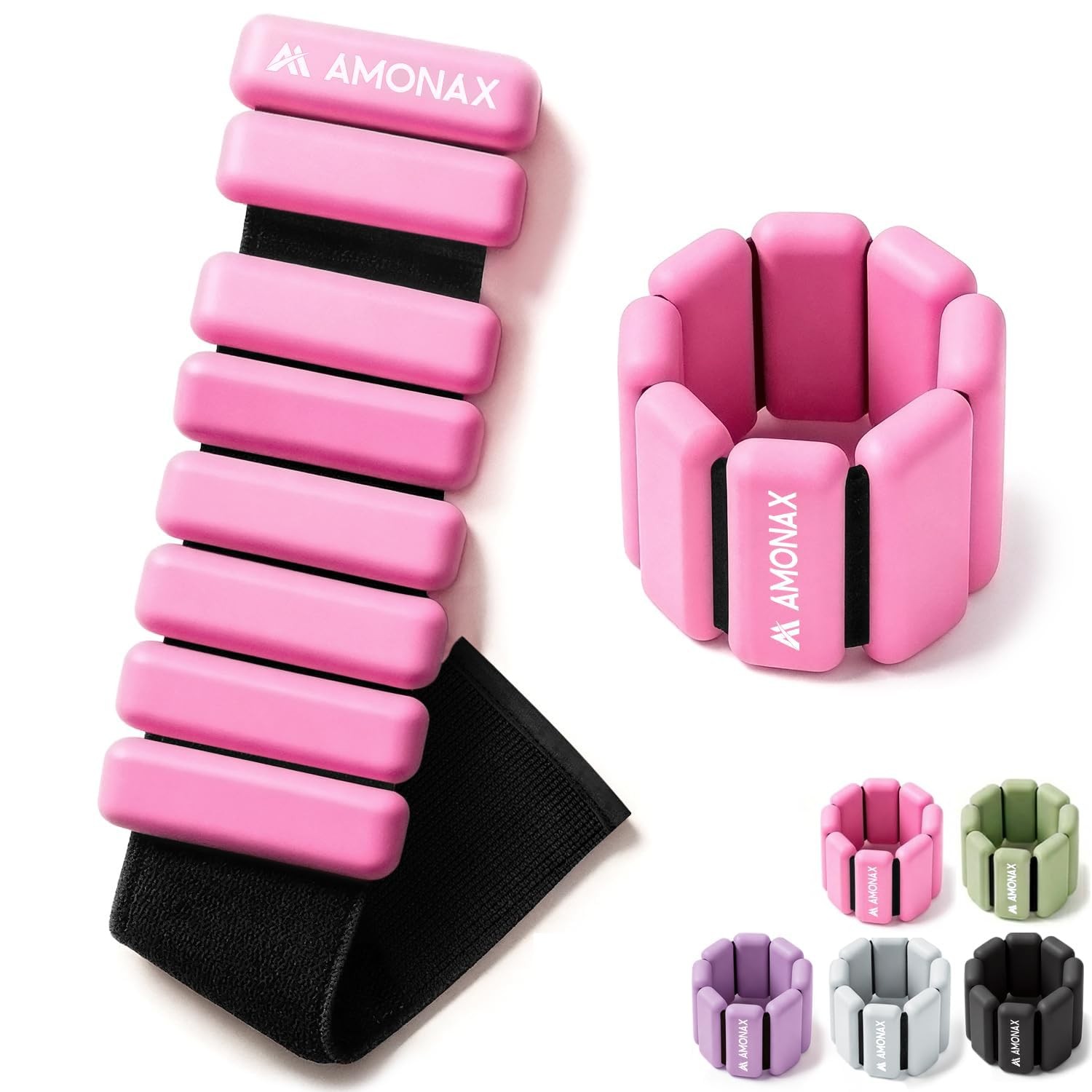 Amonax Adjustable Ankle and Wrist Weights Set, 2lb/each, Pink - 1lb x 2