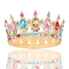 CAVETEE Crystal Crowns for Women Full Round Queen Tiara onesize, Colorful