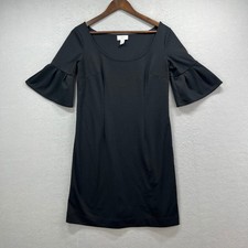 Loft Sheath Dress Womens 6 Black Bell Sleeve Scoop Neck Chic Career Cocktail