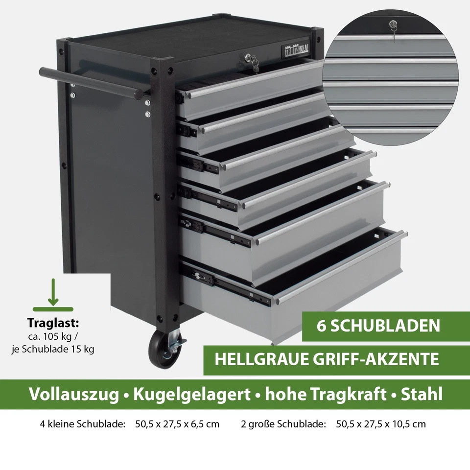 Werkzeugwagen Rollcontainer Werkstattwagen 72 x 66 cm 6 Schubladen grau B-Ware - Bild 4 von 4