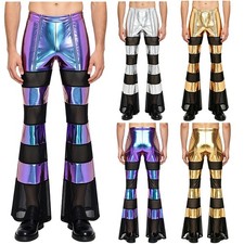 Men Bell Bottom Carnival Trousers 70s Flared Pants Rave Halloween Celebration