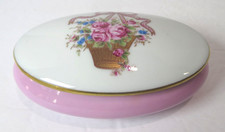 Limoges Castel French Flower Basket Oval Trinket Box Lavender Gold Trim France