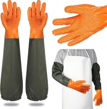 Durable Long Rubber Gloves Elbow Length, Reusable Anti-Skid Chemical Orange