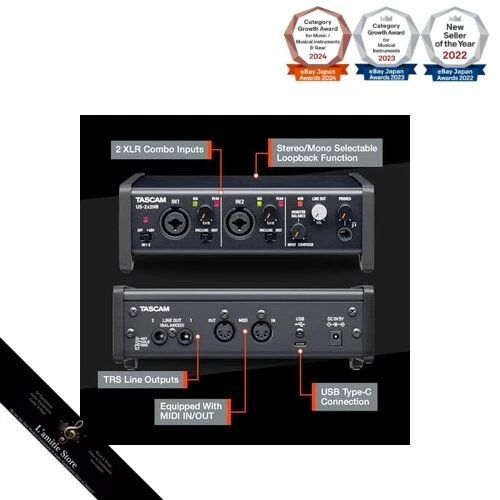 TASCAM US-2X2HR 2Mic 2IN/2OUT 24bit/192kHz High Resolution USB Audio/MIDI - Bild 3 von 4