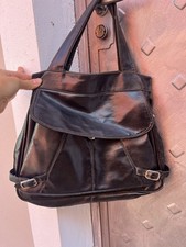 Borsa a mano donna pelle nera zip fodera monogram beige rifiniture argento