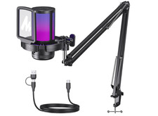 Micrófono USB gaming con cancelación de ruido, mute y brazo, ideal streaming. Ne