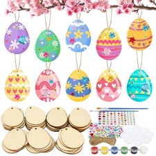 50 Pack Wooden Easter Craft Kit - Make Your Own Easter Egg Hanging Ornaments ...