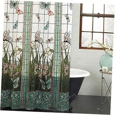 Flower Dragonfly Waterproof Bathroom Fabric 72"W x 78"L Pack of 1 Green