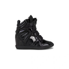 Isabel Marant Inspired High Quality Wedge Sneakers -Glossy Black - Silver Label