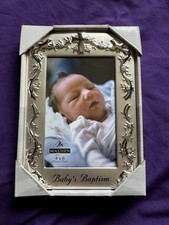 New In Box Metal Glass Baby Baptism Picture Frame By Malden Silver 4"X6"