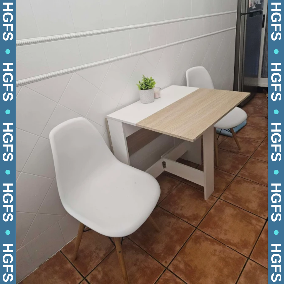 Oak Drop Leaf Dining Table Modern Breakfast Kitchen White Small - Main Image