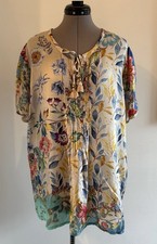 Johnny Was Silk Floral Blu Mai Tunic Top Multicolor Size Small