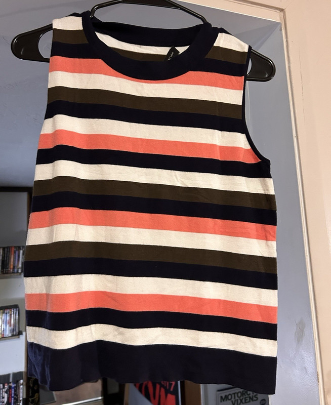 Ann Taylor Women's Striped Knit Tank Top Sleeveless Round Neck Pullover M