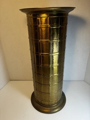 Vintage Lattice Embossed Brass Umbrella Cane Stand Made In England Mid Century - Image 1 of 4