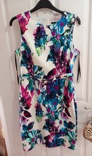 Womens Dress White Muti Floral By Designer Betty Jackson. Size 16 Immaculate.