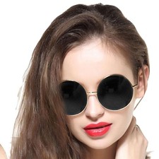 Round Sunglasses for Women Men Classic Oversized Circle Mirrored Hippie Hipst...