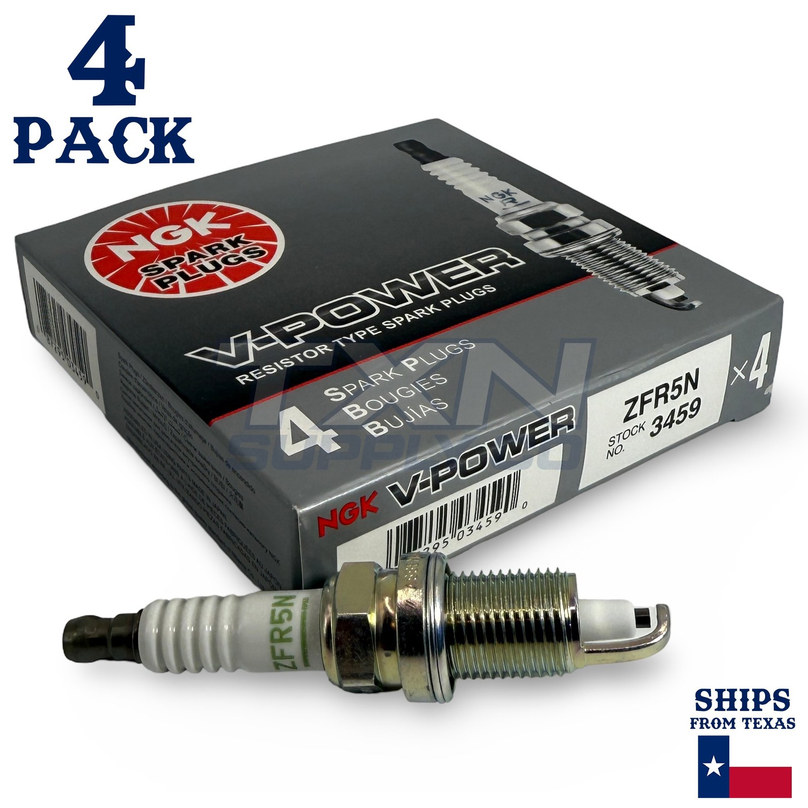 4 Pack NGK V-Power 3459 Spark Plugs ZFR5N