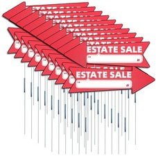 Estate Sale Red Double - Sided Yard Sign with Arrows, 16" x 5" Inch, 12 Pcs 1...