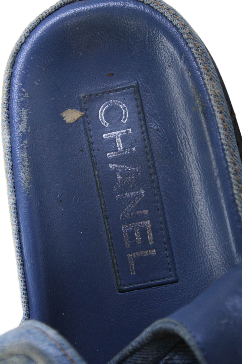 Chanel Womens Interlocking CC Button Denim Ankle Strap Sandals Blue Size 38 thumbnail 12