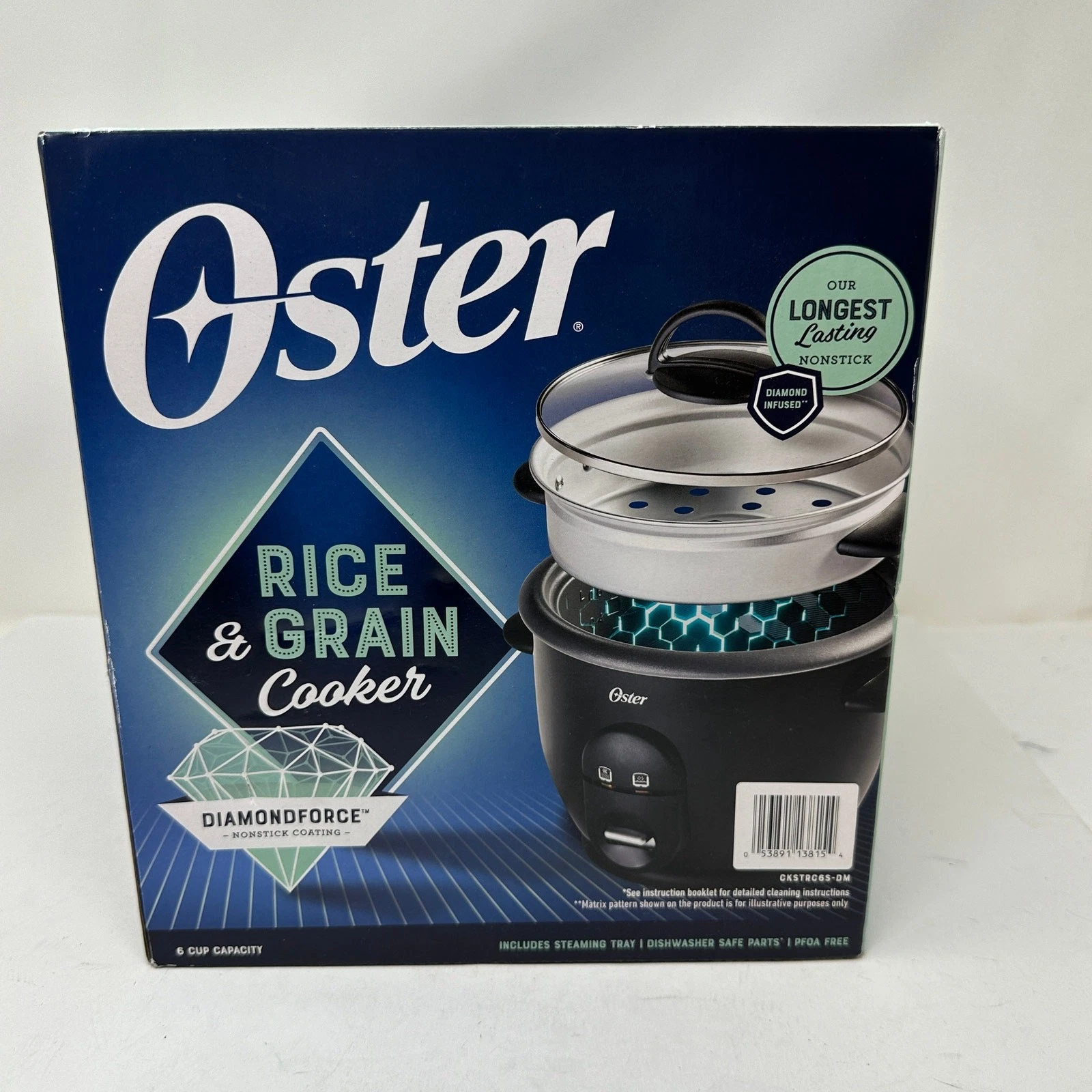 Oster Rice & Grain Cooker Diamondforce Non Stick Surface 6 Cup Electric NEW